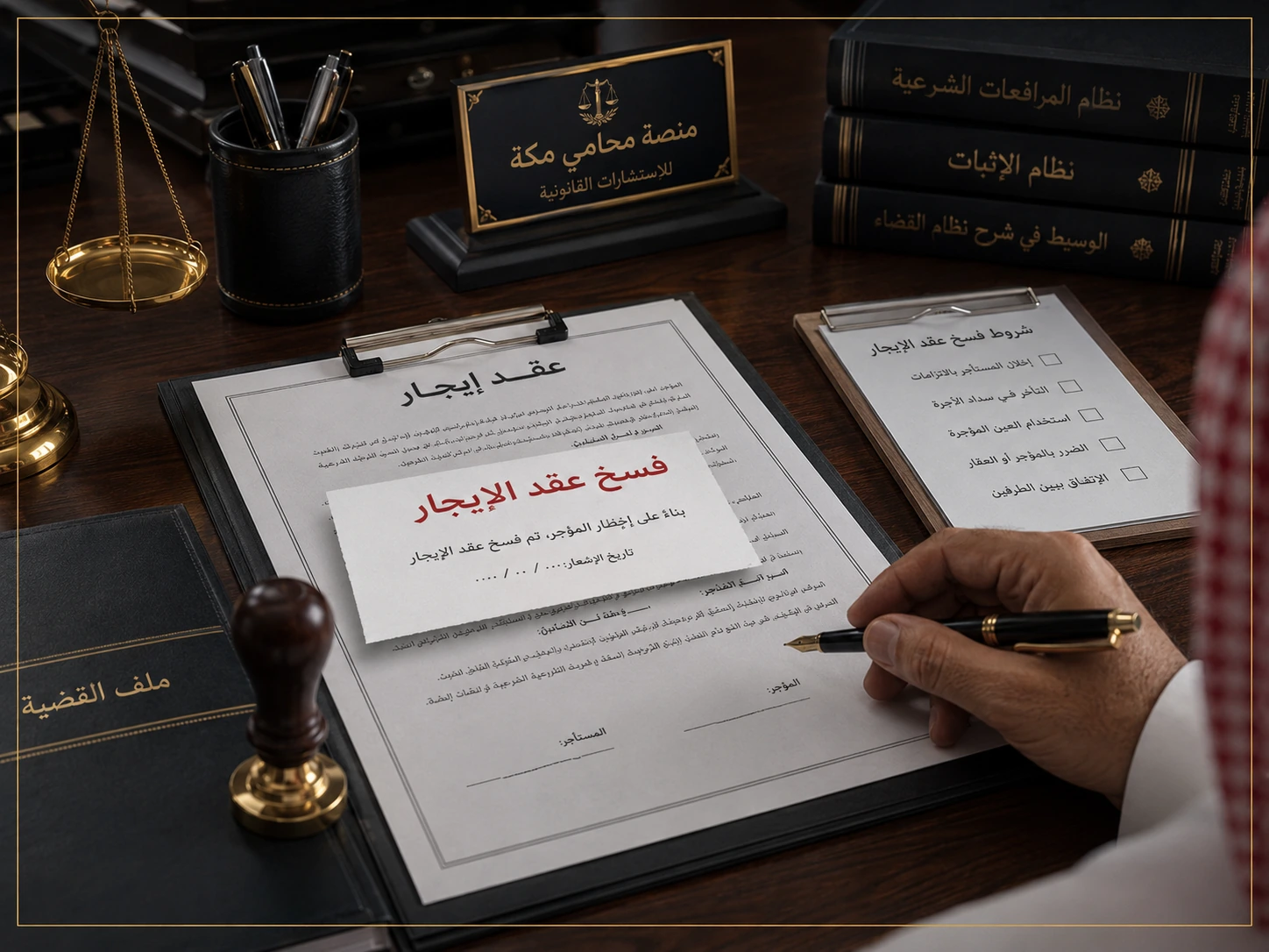 ملف إخلاء عقار يتضمن عقد إيجار ومستندات مطالبة