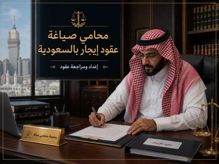 محامي يراجع عقد إيجار في مكتب محاماة سعودي