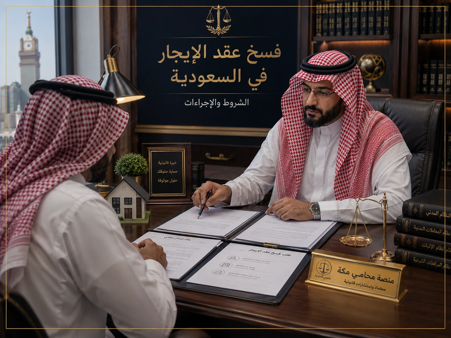 محام يوقع عقد إيجار بعد المراجعة القانونية
