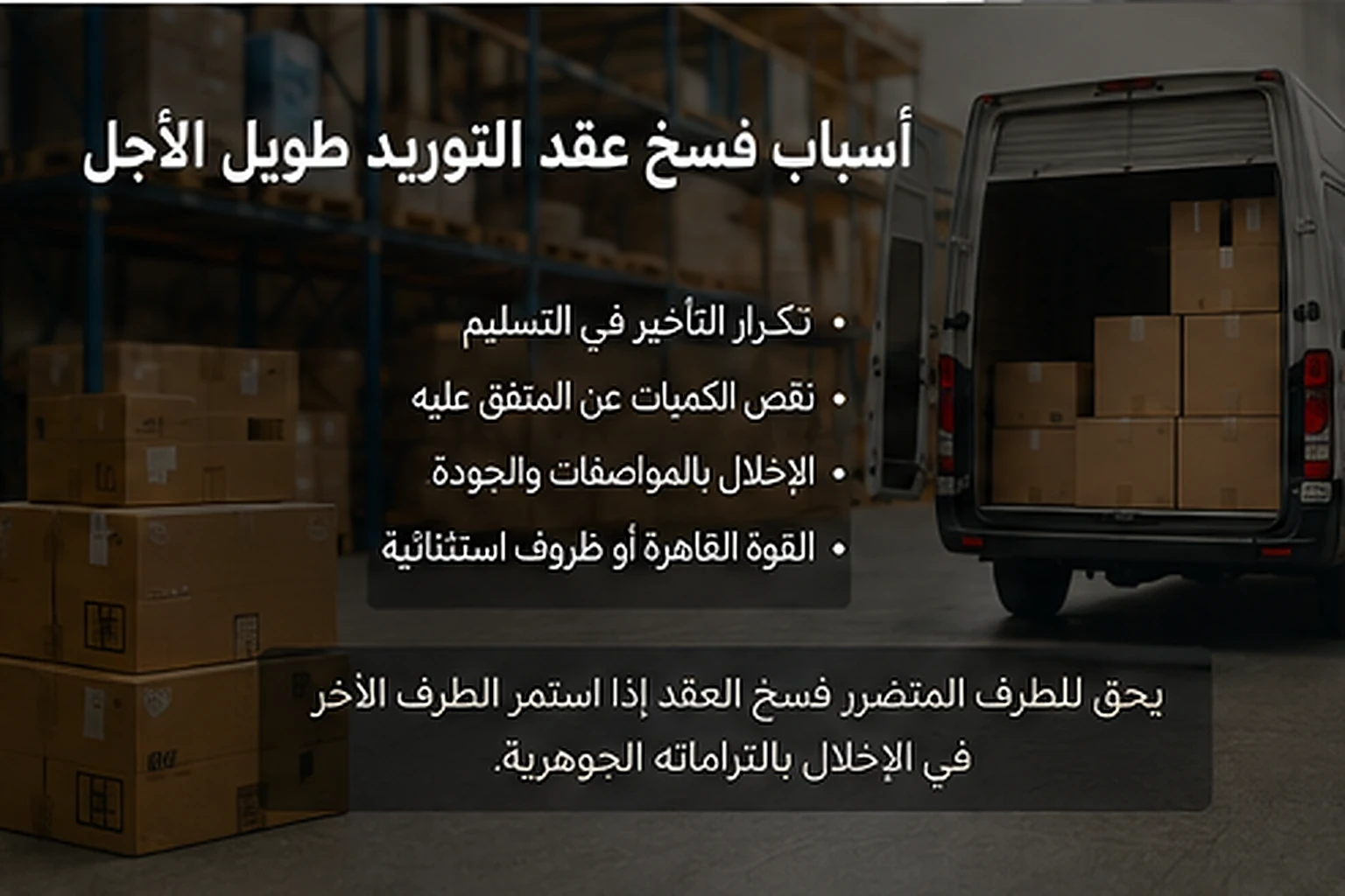 تكرار التأخير أو نقص الكميات في عقد التوريد
