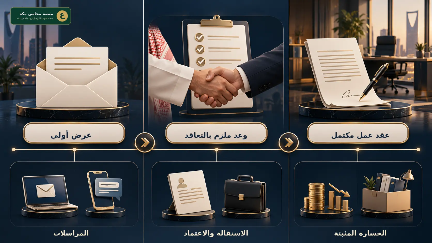 مقارنة العرض الوظيفي الأولي والوعد الملزم بالتعاقد وعقد العمل المكتمل