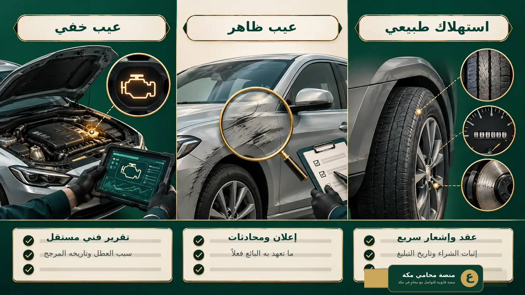 الفرق بين العيب الخفي والعيب الظاهر والاستهلاك الطبيعي في السيارة المستعملة