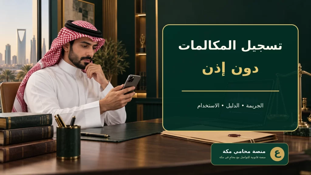 رجل سعودي يراجع تسجيل مكالمة هاتفية وملف دليل رقمي