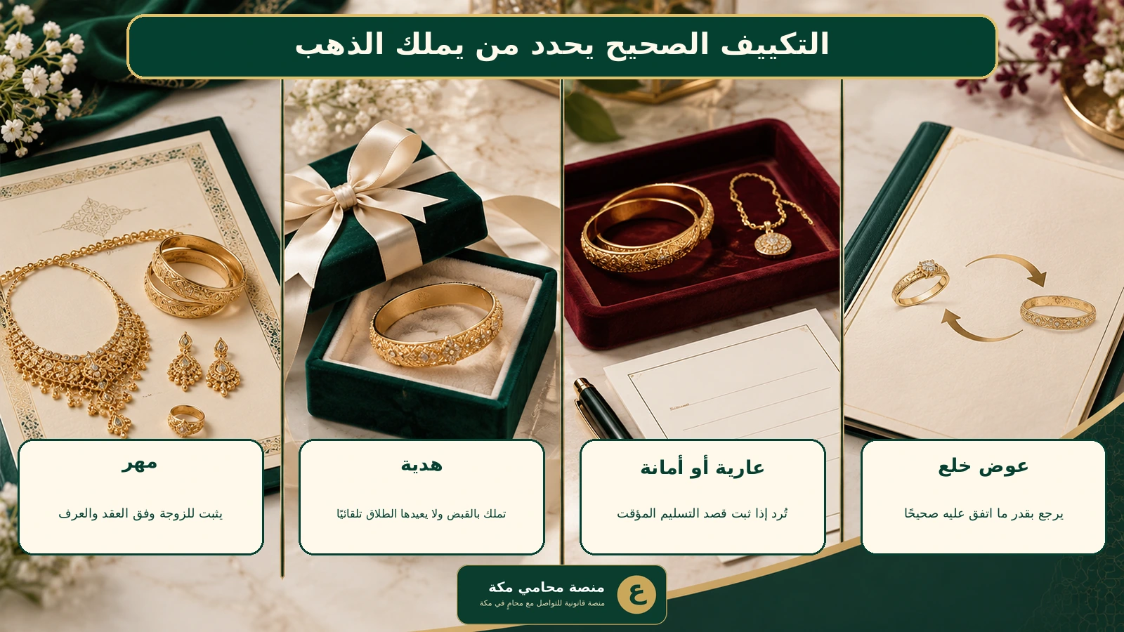 تصنيف ملكية الذهب بعد الطلاق في السعودية بين المهر والهدية والعارية وعوض الخلع